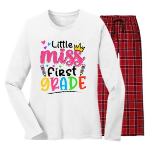 Little Miss First Grade Back To School 1st Grade Girl Women's Long Sleeve Flannel Pajama Set 