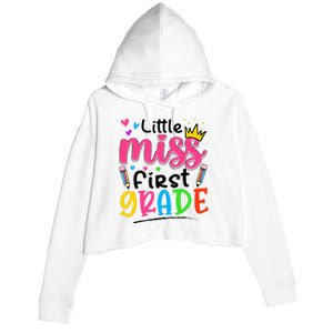 Little Miss First Grade Back To School 1st Grade Girl Crop Fleece Hoodie