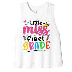 Little Miss First Grade Back To School 1st Grade Girl Women's Racerback Cropped Tank