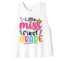 Little Miss First Grade Back To School 1st Grade Girl Women's Racerback Cropped Tank