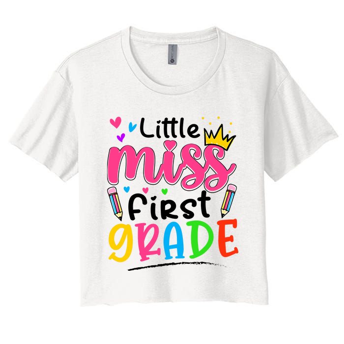 Little Miss First Grade Back To School 1st Grade Girl Women's Crop Top Tee