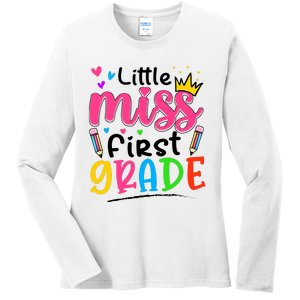 Little Miss First Grade Back To School 1st Grade Girl Ladies Long Sleeve Shirt