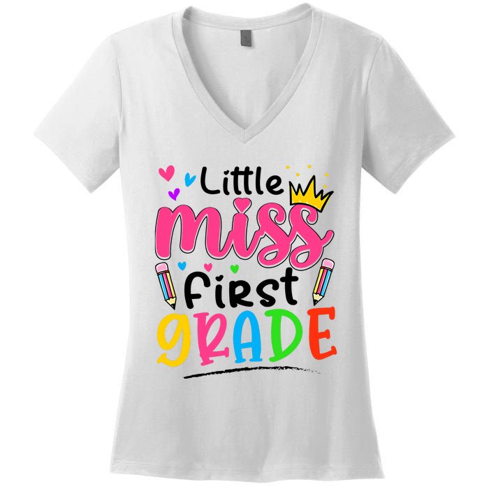 Little Miss First Grade Back To School 1st Grade Girl Women's V-Neck T-Shirt