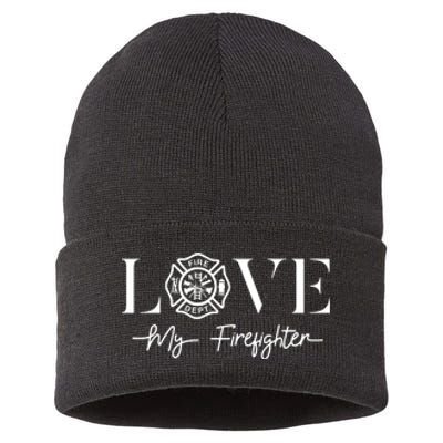 Love My Firefighter Wife Girlfriend Gift Sustainable Knit Beanie