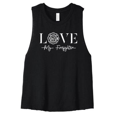 Love My Firefighter Wife Girlfriend Gift Women's Racerback Cropped Tank