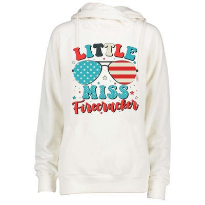 Little Miss Firecracker 4th Of July Womens Funnel Neck Pullover Hood