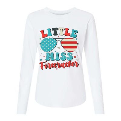 Little Miss Firecracker 4th Of July Womens Cotton Relaxed Long Sleeve T-Shirt