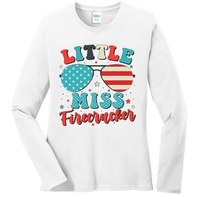 Little Miss Firecracker 4th Of July Ladies Long Sleeve Shirt