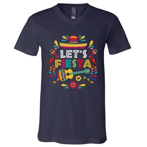 Lets Mexican Fiesta Cinco De Mayo Party Colourful Guitar Fun V-Neck T-Shirt