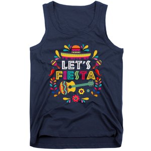 Lets Mexican Fiesta Cinco De Mayo Party Colourful Guitar Fun Tank Top