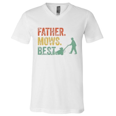 Lawn Mowing Father Day Mows Best Mower Gift Gardening Dad V-Neck T-Shirt