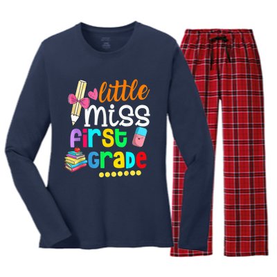 Little Miss First Grade Shirt Back To School 1st Grader Women's Long Sleeve Flannel Pajama Set 