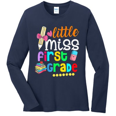 Little Miss First Grade Shirt Back To School 1st Grader Ladies Long Sleeve Shirt