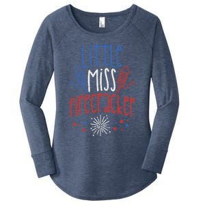 Little Miss Firecracker Funny 4th Of July Pride Girl Gift Women's Perfect Tri Tunic Long Sleeve Shirt