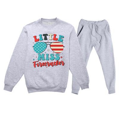 Little Miss Firecracker 4th of July Premium Crewneck Sweatsuit Set