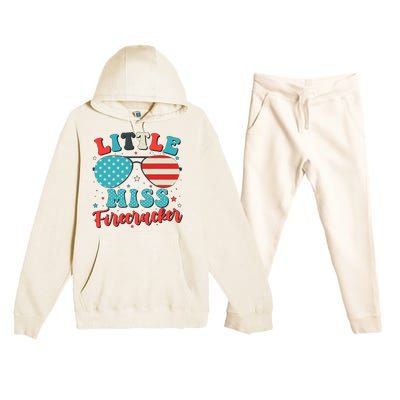 Little Miss Firecracker 4th of July Premium Hooded Sweatsuit Set