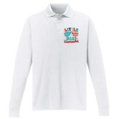 Little Miss Firecracker 4th of July Performance Long Sleeve Polo