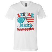 Little Miss Firecracker 4th of July V-Neck T-Shirt