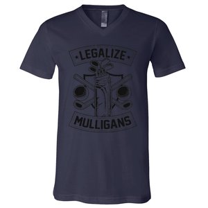 Legalize Mulligans Funny Golf Club And Ball Dad Joke Crest V-Neck T-Shirt