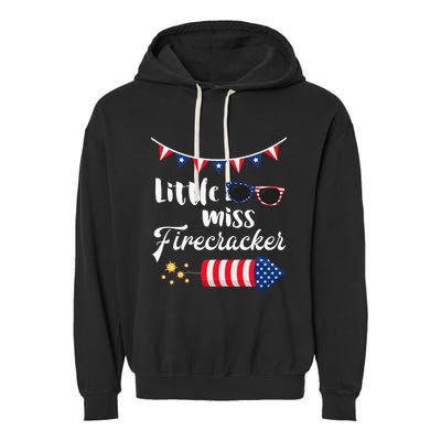 Little Miss Firecracker 4th Of July Garment-Dyed Fleece Hoodie