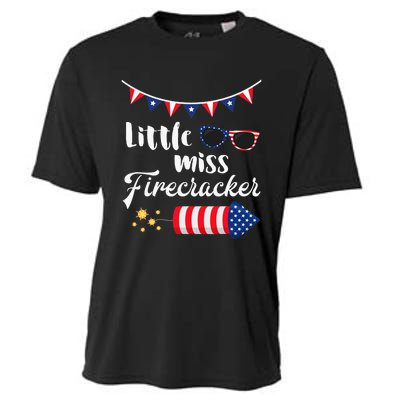 Little Miss Firecracker 4th Of July Cooling Performance Crew T-Shirt