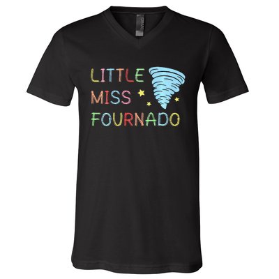 Little Miss Fournado 4th Birthday V-Neck T-Shirt