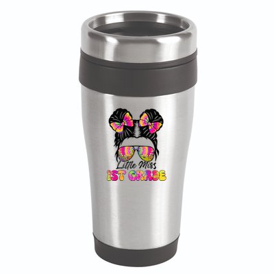 Little Miss First 1st Grade Messy Bun Back To School 16oz Travel Tumbler