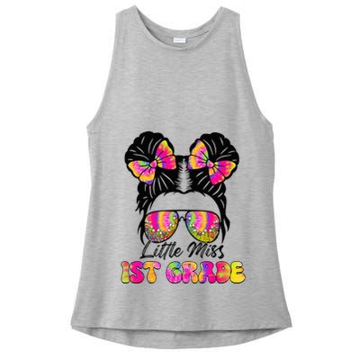Little Miss First 1st Grade Messy Bun Back To School Ladies PosiCharge Tri-Blend Wicking Tank