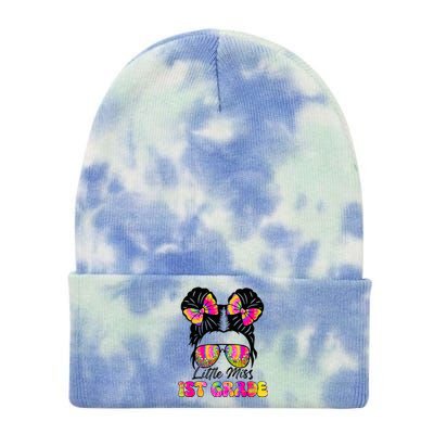 Little Miss First 1st Grade Messy Bun Back To School Tie Dye 12in Knit Beanie