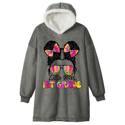 Little Miss First 1st Grade Messy Bun Back To School Hooded Wearable Blanket