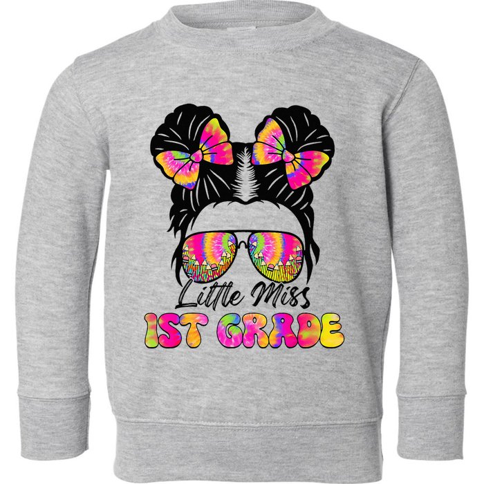 Little Miss First 1st Grade Messy Bun Back To School Toddler Sweatshirt