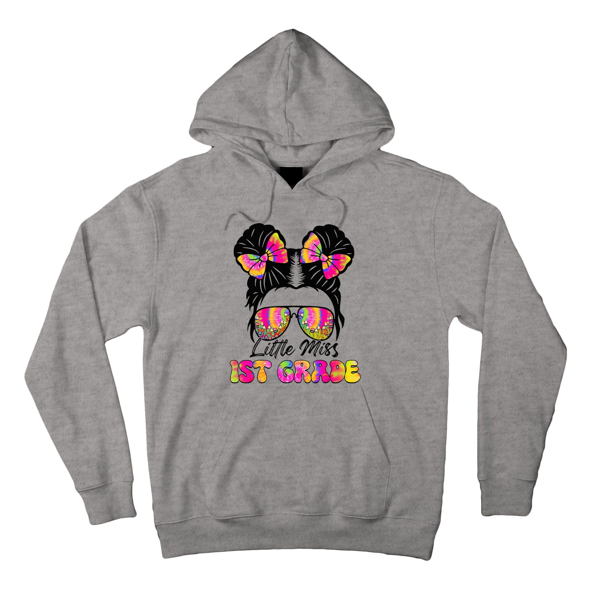 Little Miss First 1st Grade Messy Bun Back To School Tall Hoodie