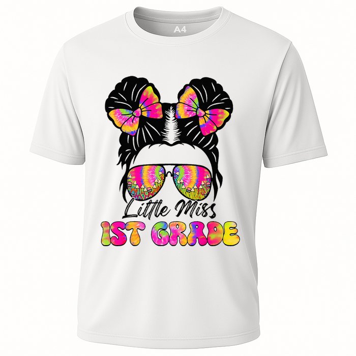 Little Miss First 1st Grade Messy Bun Back To School Performance Shirt