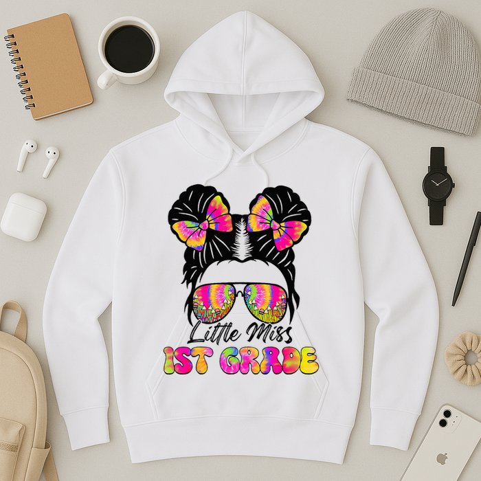 Little Miss First 1st Grade Messy Bun Back To School Hoodie