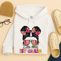 Little Miss First 1st Grade Messy Bun Back To School Hoodie