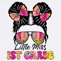 Little Miss First 1st Grade Messy Bun Back To School Button