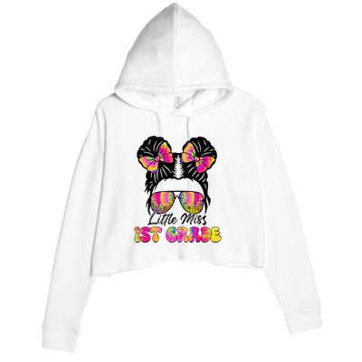 Little Miss First 1st Grade Messy Bun Back To School Crop Fleece Hoodie