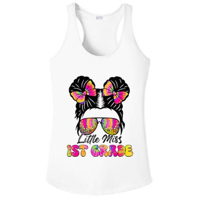 Little Miss First 1st Grade Messy Bun Back To School Ladies PosiCharge Competitor Racerback Tank