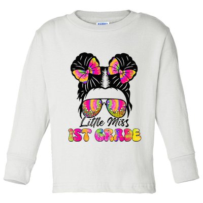 Little Miss First 1st Grade Messy Bun Back To School Toddler Long Sleeve Shirt