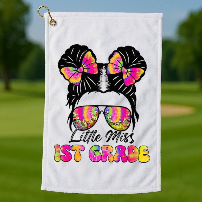 Little Miss First 1st Grade Messy Bun Back To School Golf Towel