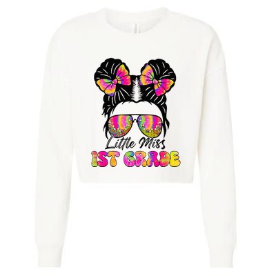 Little Miss First 1st Grade Messy Bun Back To School Cropped Pullover Crew