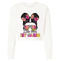 Little Miss First 1st Grade Messy Bun Back To School Cropped Pullover Crew