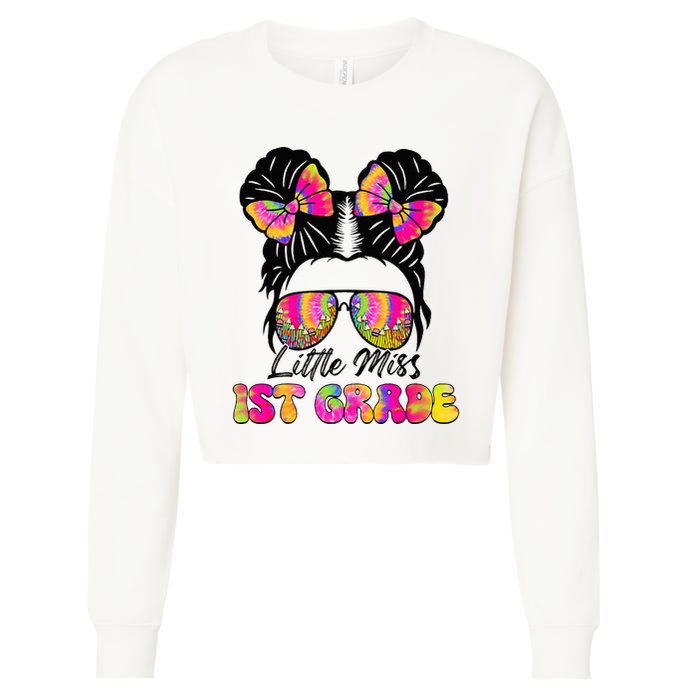 Little Miss First 1st Grade Messy Bun Back To School Cropped Pullover Crew