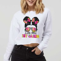 Little Miss First 1st Grade Messy Bun Back To School Cropped Pullover Crew