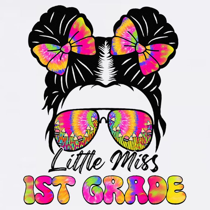 Little Miss First 1st Grade Messy Bun Back To School Cropped Pullover Crew