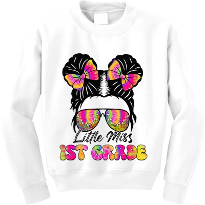 Little Miss First 1st Grade Messy Bun Back To School Kids Sweatshirt