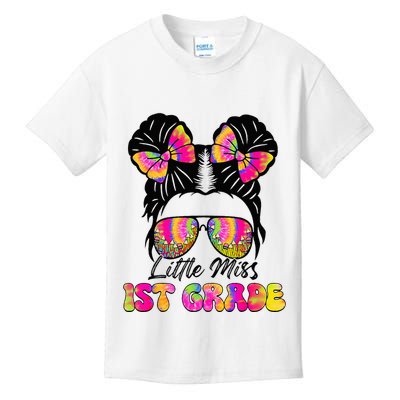 Little Miss First 1st Grade Messy Bun Back To School Kids T-Shirt