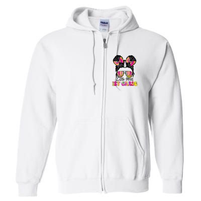 Little Miss First 1st Grade Messy Bun Back To School Full Zip Hoodie