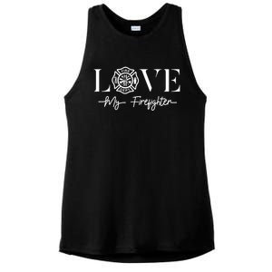 Love My Firefighter Wife Friend Gift Ladies PosiCharge Tri-Blend Wicking Tank