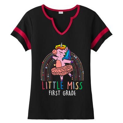 Little Miss First 1St Grade Unicorn Back To School Gift Ladies Halftime Notch Neck Tee